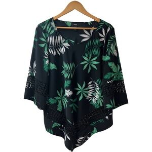 Crochet Lace Tropical Flowy ALFANI Blouse Womens Large Boho Resort Jungle NWT